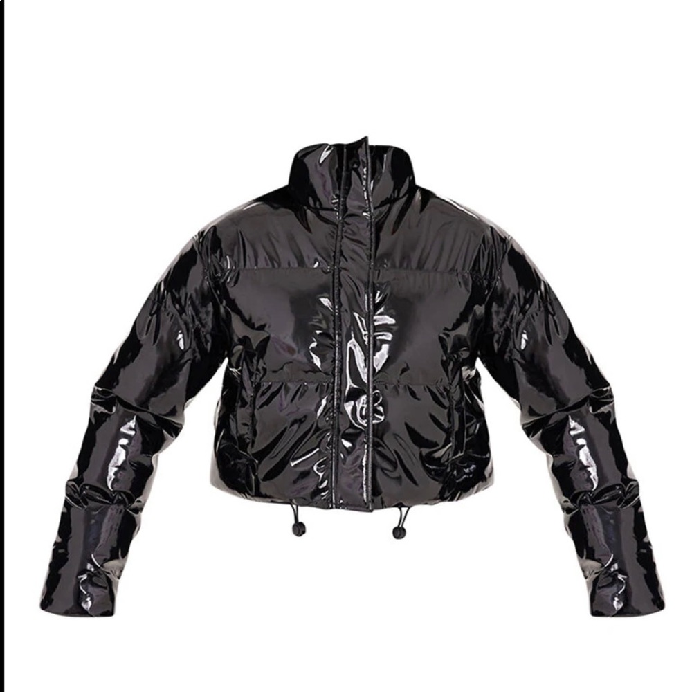 Prettylittlething Black Vinyl Bubble Puffer Jacket Size 6 BNWT